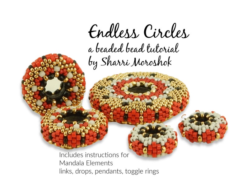 Endless Circles Mandala beaded bead tutorial by Sharri Moroshok, beaded bead pattern pdf, peyote stitch bead, flat disc beaded bead image 1