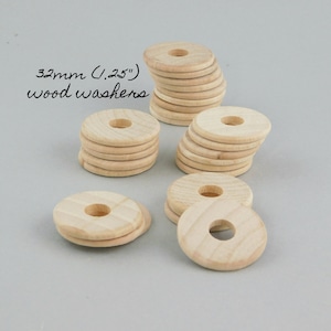 Unfinished natural wood washers discs - 32mm 1.25 inch - flat round circle beads blanks, for wood crafts macrame game pieces spacers pendant