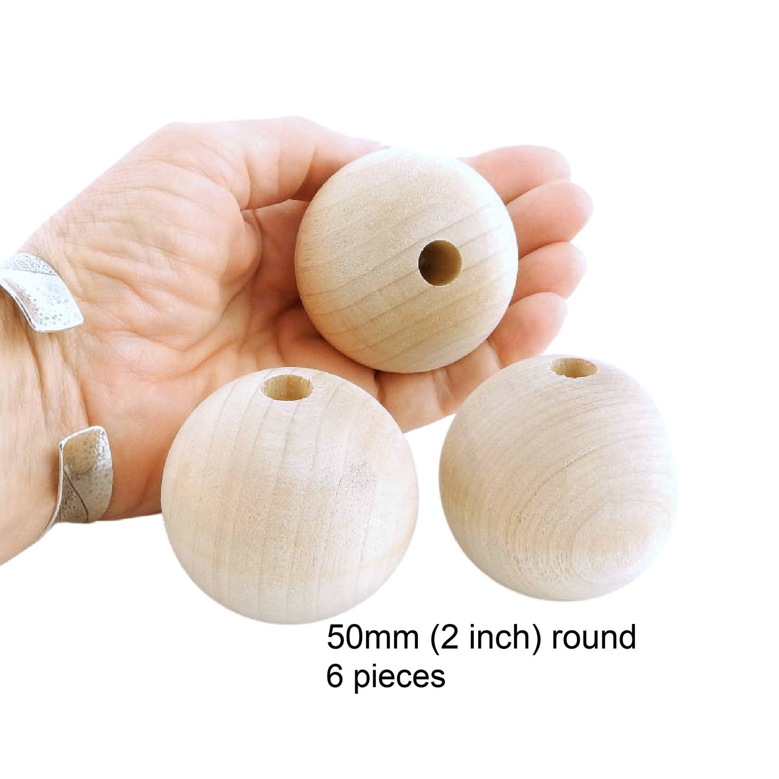 Extra Large Round Wood Beads Unfinished 2 Inch 50mm 6 Etsy