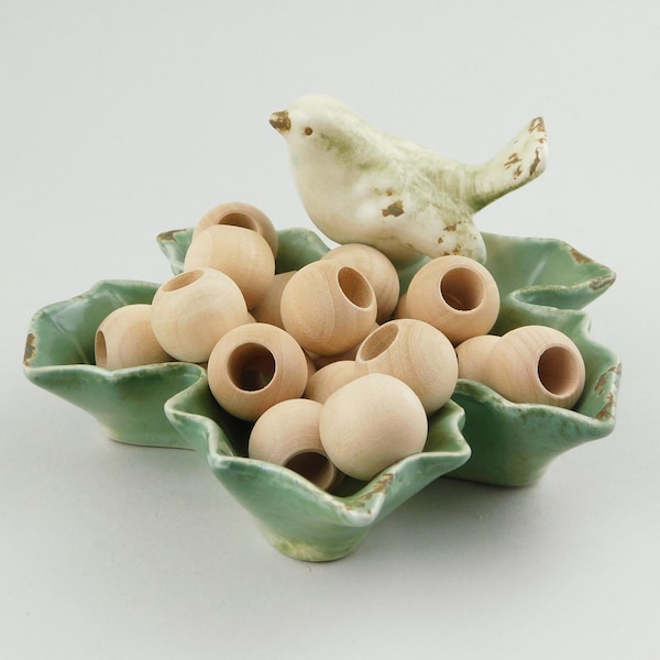 Unfinished Maple Wooden Beads, 20mm Round Large Hole, Macrame Crafts, Jewelry Making Supplies