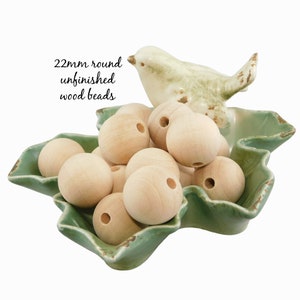22mm ( 7/8 inch ) Natural Round Wooden Beads, large unfinished wood craft beads, for macrame, kids crafts home decor, jewelry plant hanger