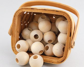 25mm (1 inch) Round Unfinished Wooden Beads, large 3/8" hole, made in USA from quality hardwood