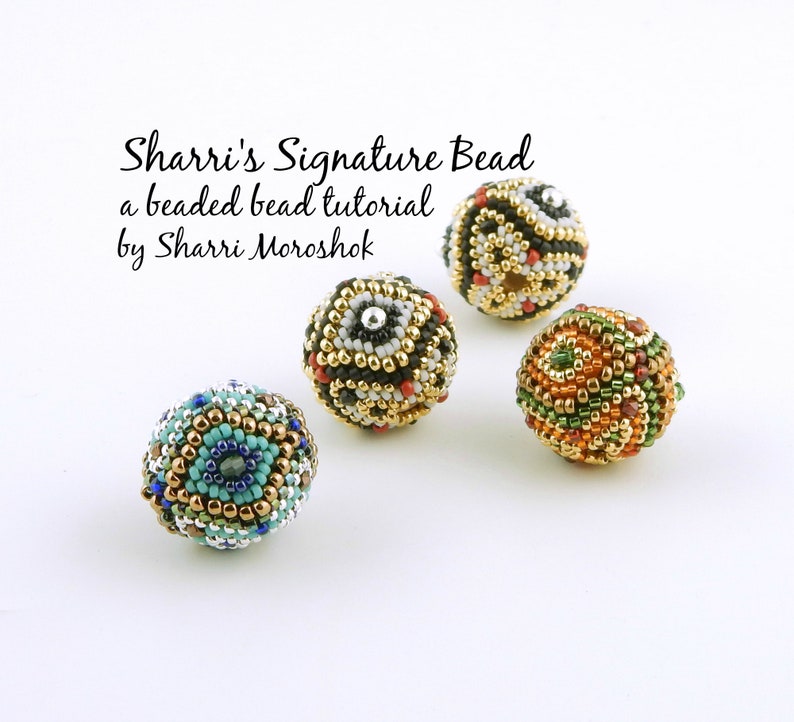 Beaded Bead Tutorial Sharri's Signature Bead 2.0, peyote stitch beaded bead, round focal bead, diamond pattern bead, eye bead, image 4