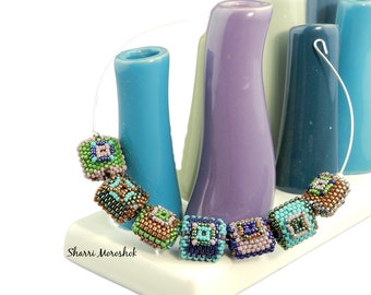 Beaded Bead Set - set of 7 hand crafted loose beads