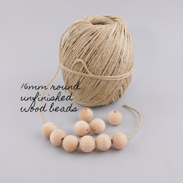 Round Wood Beads 16mm (5/8 inch)/unfinished natural/for plant hangers/for diy crafts/for home decor projects/wooden macrame beads/spacers