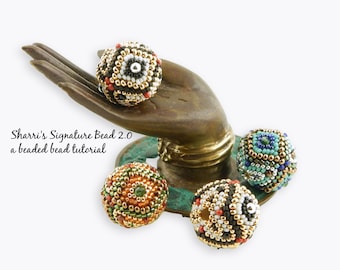 Beaded Bead Tutorial - Sharri&#39;s Signature Bead 2.0, peyote stitch round beaded bead