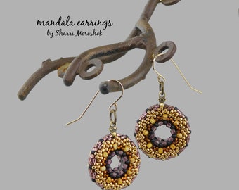 Beaded Mandala earrings, circle mandala eclectic colorful, handmade gift, wearable art jewelry, light weight earrings, bohemian, yoga gift
