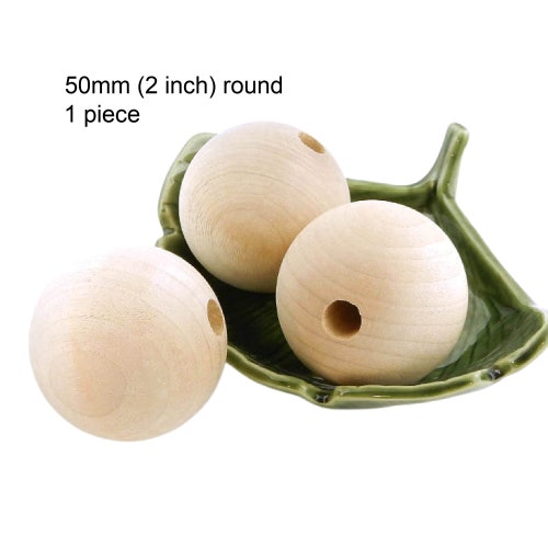 Extra Large Round Wood Beads Unfinished 2 Inch 50mm 6 Etsy