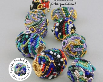 Freeform Flow beaded bead technique tutorial by Sharri Moroshok, free form peyote stitch, multi colored focal, abstract art beaded bead