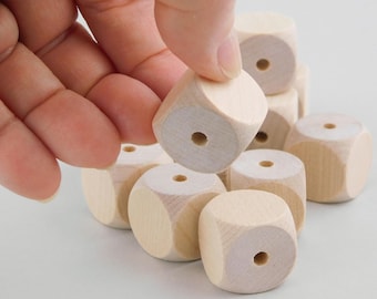 Large 20mm Unfinished Wood Cube Beads, 3/4" Natural Hardwood Square Beads with Rounded Corners