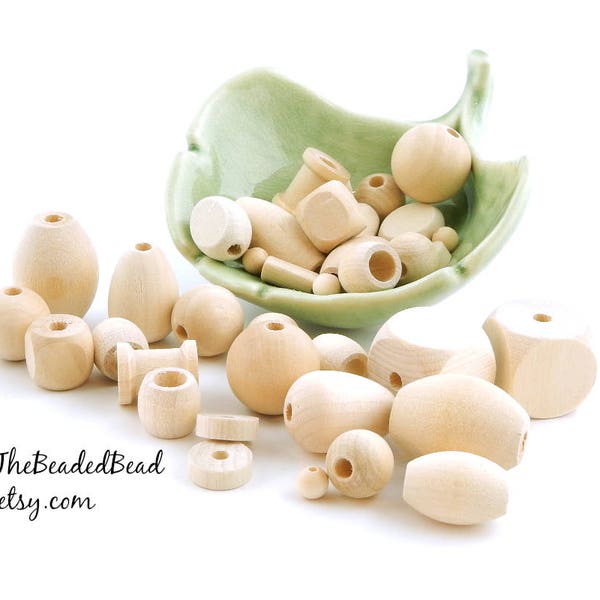 Wood Beads Assortment - unfinished wooden base beads for beaded bead tutorials by Sharri Moroshok, wooden craft bead mix