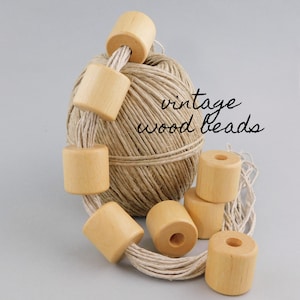 Vintage Natural Wood Large Cylinder Column Beads, 6 pieces, 25mm 1 inch, 9mm hole, for macrame,  ornaments, farmhouse rustic decor craft