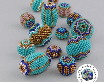 Chevron beaded beads, handcrafted loose peyote stitch beaded beads by Sharri Moroshok, turquoise blue, for jewelry making, ethnic beads