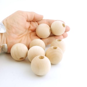 32mm Round Unfinished Wooden Beads, 1 1/4, 6 pieces, large hole, for crafting garlands macrame ornaments farmhouse decor kids craft tassel image 2