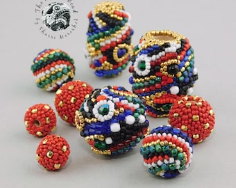 Handmade Beaded Beads, Freeform Organic Abstract Focal Beads and earring pairs, Primary Colors