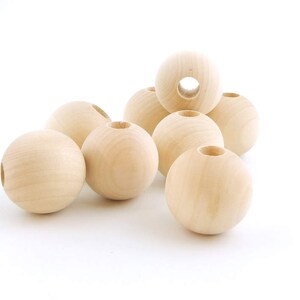 32mm Round Unfinished Wooden Beads, 1 1/4, 6 pieces, large hole, for crafting garlands macrame ornaments farmhouse decor kids craft tassel image 3