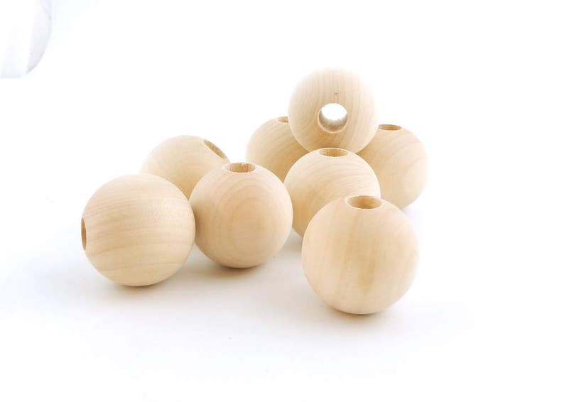 32mm Round Unfinished Wooden Beads, 1 1/4, 6 pieces, large hole, for crafting garlands macrame ornaments farmhouse decor kids craft tassel image 3