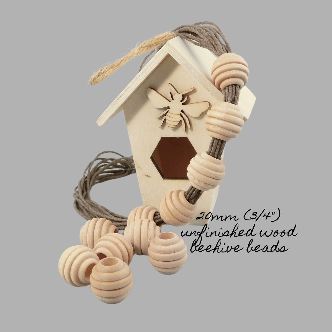 Beehive Unfinished Wooden Beads 20mm 3/4 Inch 10 Pieces, Large Hole