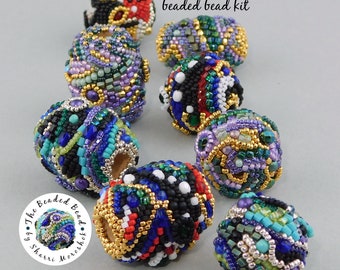 Freeform Flow Beaded Bead kit, freeform peyote stitch bead pack, focal bead, abstract art seed bead weaving, 3 colorways, unique project