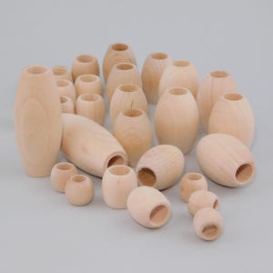 Oval Barrel Wood Beads Assortment mix, large hole, 12mm 16mm 25mm 32mm 50mm