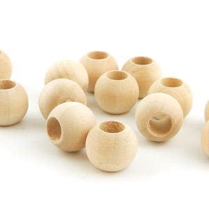 Round Unfinished Wooden Beads, 16mm (5/8 inch) Large Hole, 10, 20, 50, 100 pieces