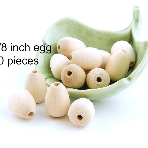 Mini Egg Beads Unfinished Natural Wood - 7/8" 10 pcs