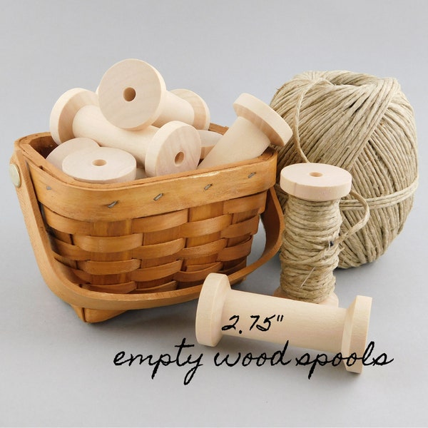 Unfinished Wood Spools, bundles of 2, 4, 6 or 10, empty large bobbins, 2.75"x1.25" for ribbon, twine, yarn, fits 2" wide