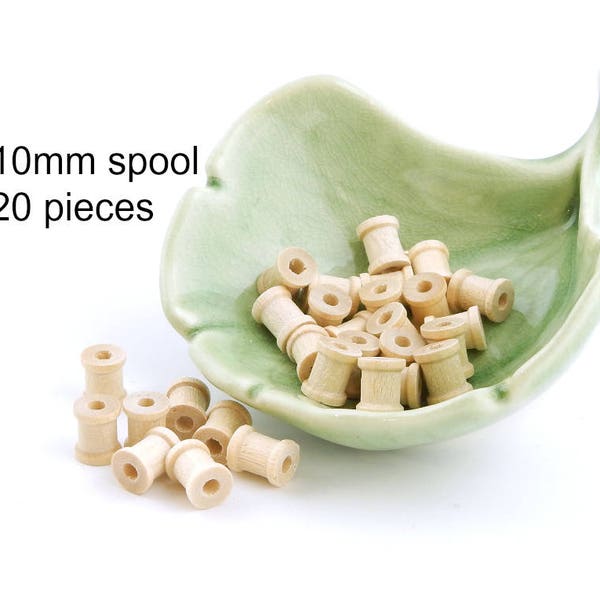 10mm Wood Spool Beads - unfinished tiniest micro mini spools 20 pcs
