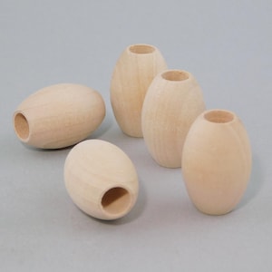 Unfinished Wood Oval Barrel Beads, 32mm, large hole - 10, 20, or 50 pieces