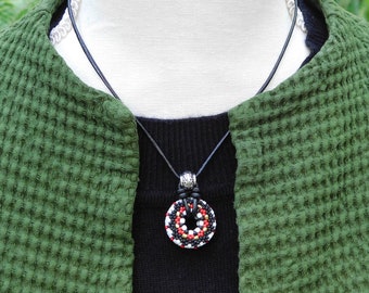 Beaded Circle Mandala pendant on adjustable length leather cord, simple, everyday art to wear