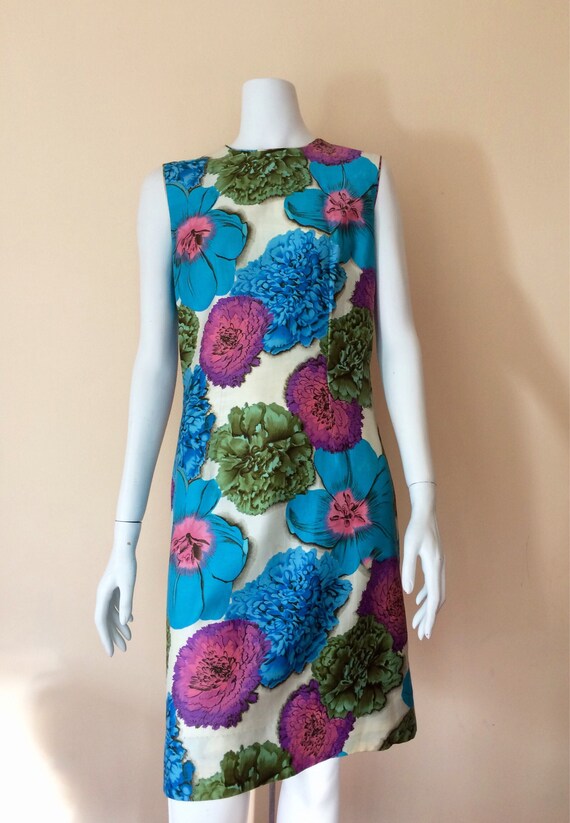 Vintage Gold Silky Garden Print Dress main image 0