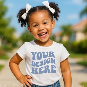 Kids White T-Shirt Mockup | Bella Canvas 3001T Kids T-Shirt Mockup | Girl T- Shirt Mockup | Toddler Girl Summer Mockup | Kids Shirt Mockup