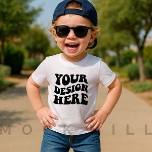 White Kids T-Shirt Mockup: Bella Canvas 3001T (Digital Download Jpeg File)