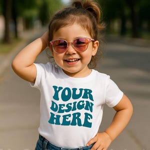 Kids White T-Shirt Mockup | Bella Canvas 3001T Kids T-Shirt Mockup | Girl T- Shirt Mockup | Toddler Girl Summer Mockup | Kids Shirt Mockup