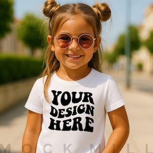 Kids White T-Shirt Mockup | Bella Canvas 3001T Kids T-Shirt Mockup | Girl T- Shirt Mockup | Toddler Girl Summer Mockup | Kids Shirt Mockup