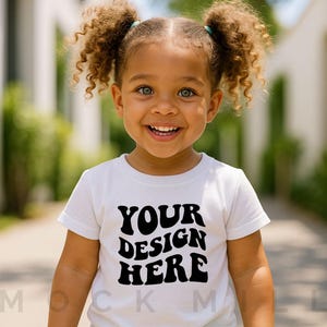 Kids White T-Shirt Mockup | Bella Canvas 3001T Kids T-Shirt Mockup | Girl T- Shirt Mockup | Toddler Girl Summer Mockup | Kids Shirt Mockup