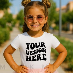Kids White T-Shirt Mockup | Bella Canvas 3001T Kids T-Shirt Mockup | Girl T- Shirt Mockup | Toddler Girl Summer Mockup | Kids Shirt Mockup
