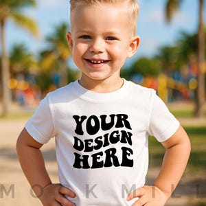 White Kids T-Shirt Mockup: Bella Canvas 3001T (Digital Download Jpeg File)