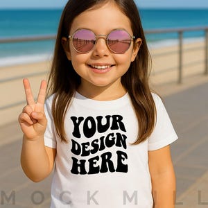 Kids White T-Shirt Mockup | Bella Canvas 3001T Kids T-Shirt Mockup | Girl T- Shirt Mockup | Toddler Girl Summer Mockup | Kids Shirt Mockup