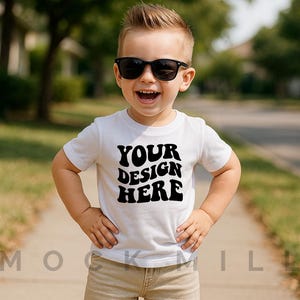 White Kids T-Shirt Mockup: Bella Canvas 3001T (Digital Download Jpeg File)