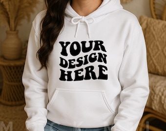 White Gildan 18500 Hoodie Mockup: Women's Oversized Sweatshirt (Digital Download JPEG File)