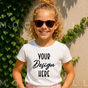 Kids White T-Shirt Mockup | Bella Canvas 3001T Kids T-Shirt Mockup | Girl T- Shirt Mockup | Toddler Girl Summer Mockup | Kids Shirt Mockup