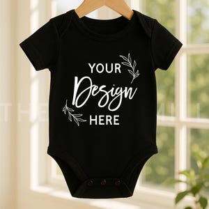 Black Baby Bodysuit Mockup: Digital Download, Flatlay Style