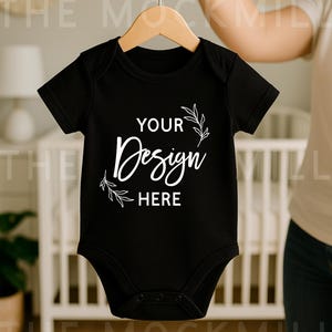 Black Baby Bodysuit Mockup: Digital Download, Flatlay Style