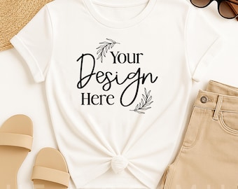 Bella Canvas 3001 Cream T-Shirt Mockup: Women's Flatlay (Digital Download)