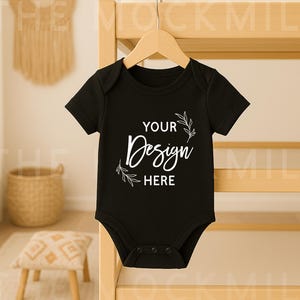 Black Baby Bodysuit Mockup: Digital Download, Flatlay Style