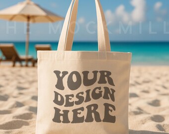Boho Tote Bag Mockup: Natural Canvas Flatlay (JPEG Digital Download