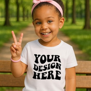 Kids White T-Shirt Mockup | Bella Canvas 3001T Kids T-Shirt Mockup | Girl T- Shirt Mockup | Toddler Girl Summer Mockup | Kids Shirt Mockup