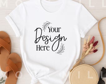 Bella Canvas 3001 White T-Shirt Mockup: Women's Flatlay (Digital Download)