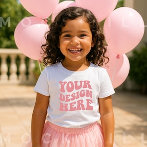 Kids White T-Shirt Mockup | Bella Canvas 3001T Kids T-Shirt Mockup | Girl T- Shirt Mockup | Toddler Girl Summer Mockup | Kids Shirt Mockup